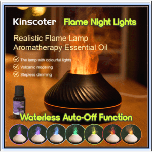 Kinscoter Volcanic Aroma Diffuser Essential Oil Lamp 130ml USB Portable Air Humidifier with Color Flame Night Light